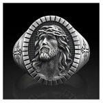 Men's Jesus Head Ring Religious Signet Amulet Baptism Hip Hop Biker Jewelry