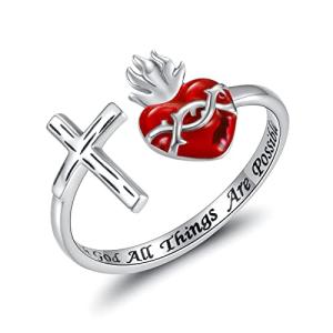 Jesus Sacred Heart Cross Ring - Sterling Silver