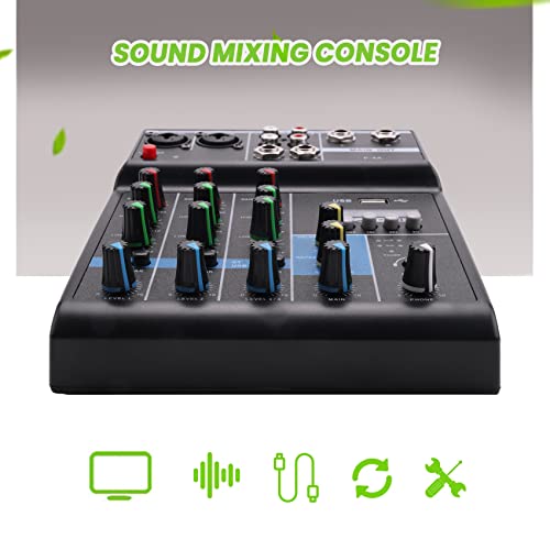 Portable 4-Channel DJ Audio Mixer with Bluetooth