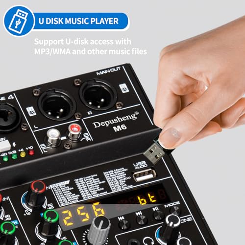 Depusheng M6 Portable Bluetooth DJ Mixer 6-Channel