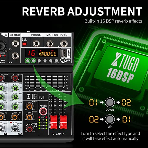 XTUGA EV6 6-Channel Audio Mixer with DSP Effects