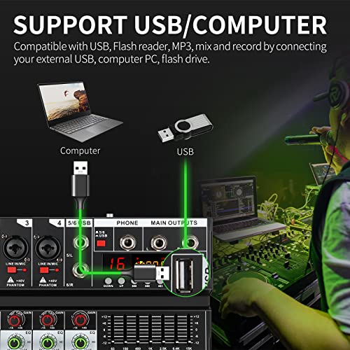 XTUGA EV6 6-Channel Audio Mixer with DSP Effects