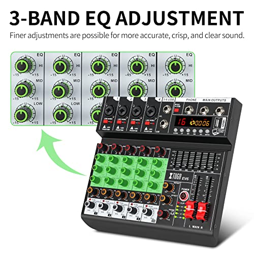 XTUGA EV6 6-Channel Audio Mixer with DSP Effects