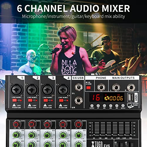 XTUGA EV6 6-Channel Audio Mixer with DSP Effects
