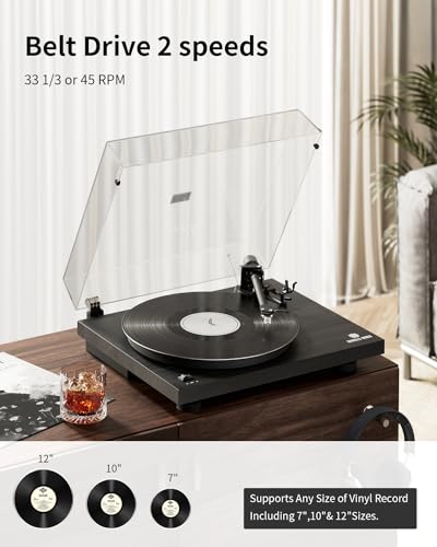 Angelshorn Bluetooth Vinyl Record Player Turntable - Black
