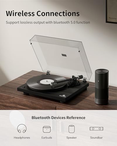 Angelshorn Bluetooth Vinyl Record Player Turntable - Black