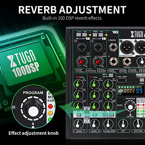 XTUGA AM06 6-Channel Audio Mixer with Bluetooth