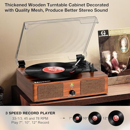 Vintage Belt-Driven Turntable with Built-in Speakers