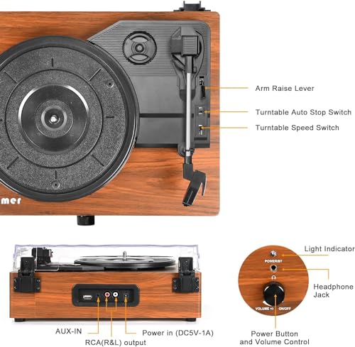 Vintage Belt-Driven Turntable with Built-in Speakers