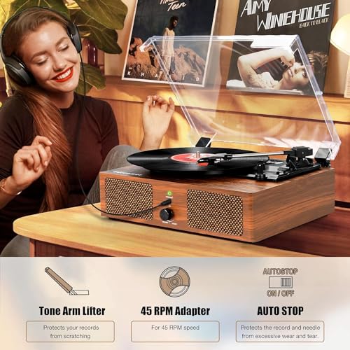 Vintage Belt-Driven Turntable with Built-in Speakers
