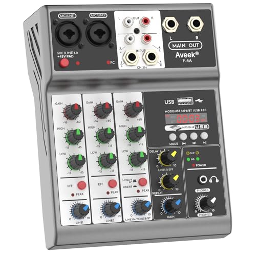 Aveek 4-Channel Bluetooth Audio Mixer with Effects