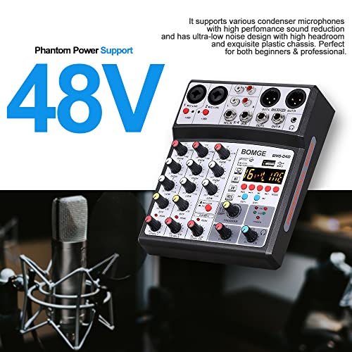 BOMGE 4-Channel DJ Audio Mixer with Bluetooth