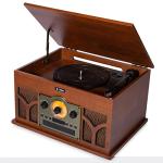 Vintage Bluetooth Turntable with Built-in Speakers and CD Player