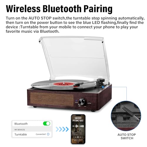 Mersoco Bluetooth Belt-Driven Vintage Turntable with Speakers