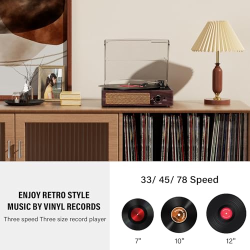 Mersoco Bluetooth Belt-Driven Vintage Turntable with Speakers