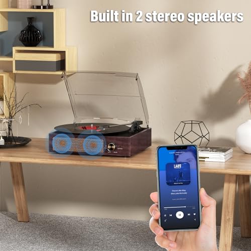 Mersoco Bluetooth Belt-Driven Vintage Turntable with Speakers