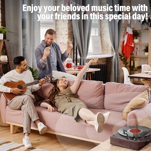 Mersoco Bluetooth Belt-Driven Vintage Turntable with Speakers