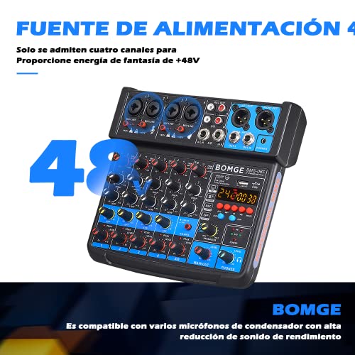 BOMGE 6-Channel Mini DJ Mixer with USB & Bluetooth