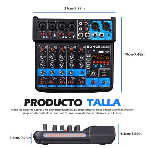 BOMGE 6-Channel Mini DJ Mixer with USB & Bluetooth
