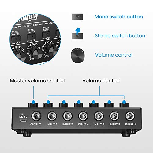 Moukey 6-Channel Line Mixer - Ideal for DJs