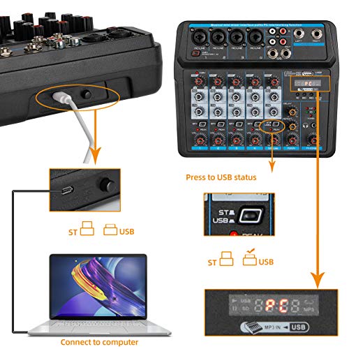 Depusheng U6 6-Channel USB Audio Mixer for DJs