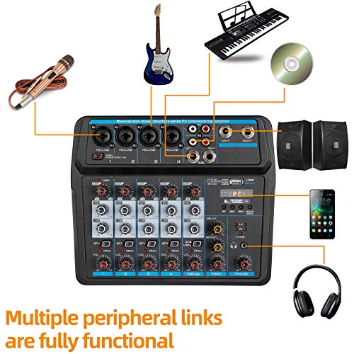 Depusheng U6 6-Channel USB Audio Mixer for DJs