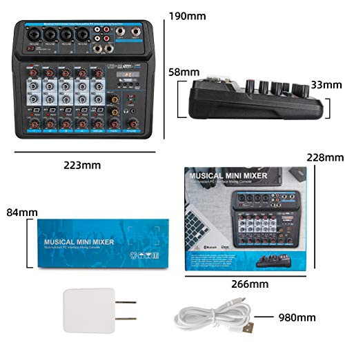 Depusheng U6 6-Channel USB Audio Mixer for DJs