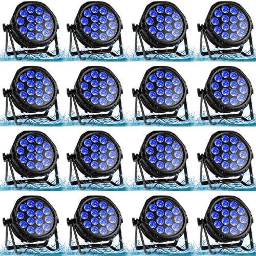 LED Par Lights IP67 Waterproof Stage Light, HOLDLAMP Outdoor RGBW 4-in-1 Uplighting DMX Control Wash Light Strobe Effect DJ Light for Christmas Church Night Club Disco Club Wedding Bar (16 pcs)