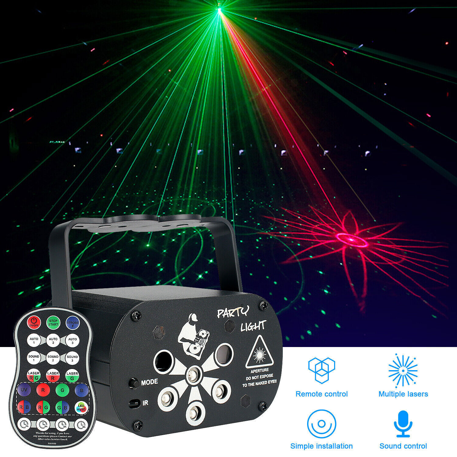 Disco Party Light with Sound Activated Strobe Effects