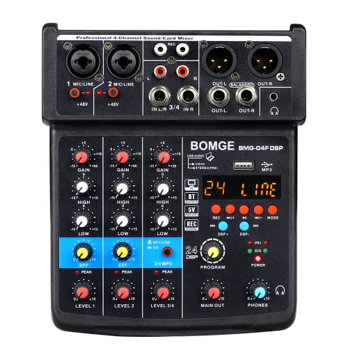 BOMGE 4 Channel DJ Mixer with Recording & Bluetooth