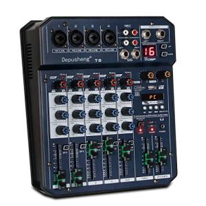 Depusheng T6 6-Channel DJ Mixer with USB Soundcard
