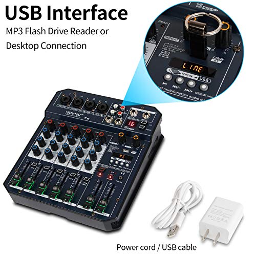 Depusheng T6 6-Channel DJ Mixer with USB Soundcard