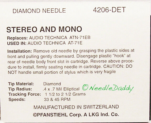 Audio Technica ATN-71EB Turntable Stylus Needle
