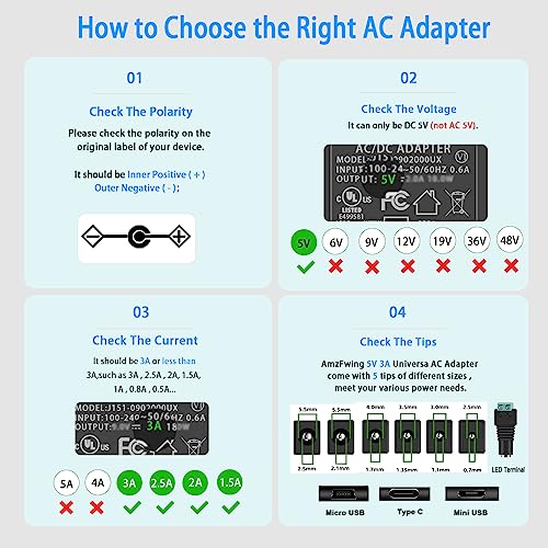 5V Power Adapter Cord for Electronics