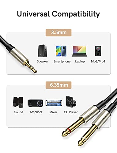 3.5mm to 6.35mm Audio Y Splitter Cable