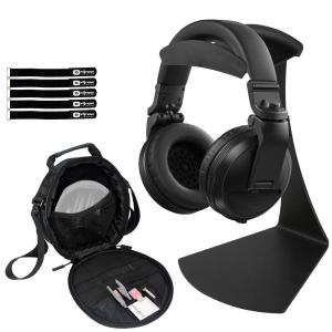 Black Bluetooth Wireless DJ Headphones with Table Stand Package