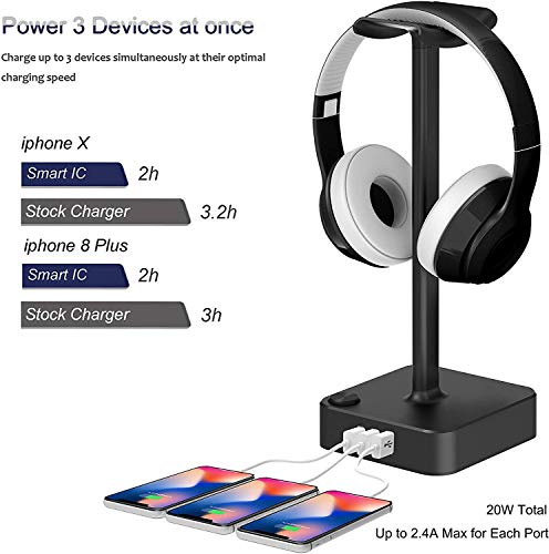 Black RGB Headphone Stand with USB Charger