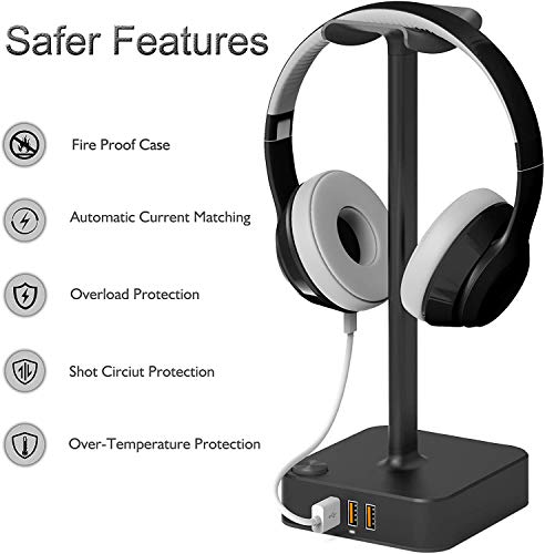 Black RGB Headphone Stand with USB Charger