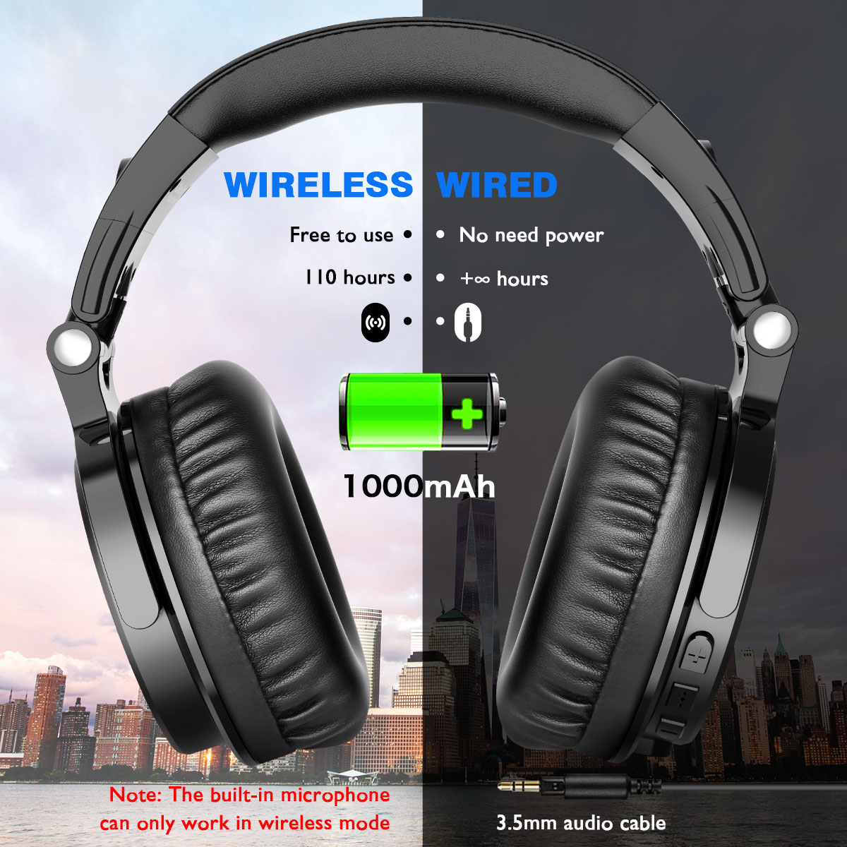Wireless Foldable Headphones with Mic & Deep Bass
