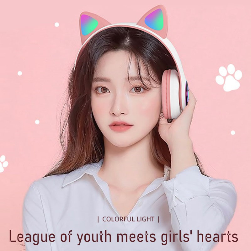 LED Cat Ear Bluetooth Headphones - Stereo Earbuds