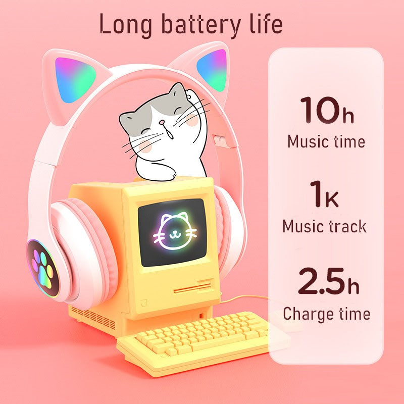 LED Cat Ear Bluetooth Headphones - Stereo Earbuds