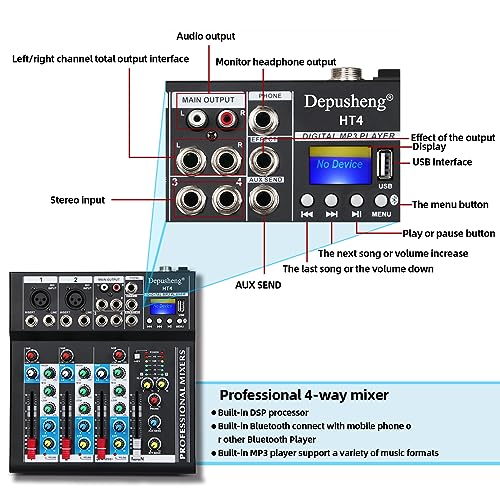 Portable Bluetooth DJ Mixer with USB Interface