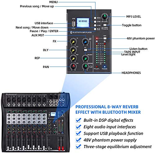 Depusheng DT8 8-Channel DJ Mixer Console