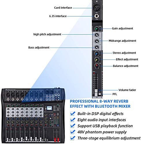 Depusheng DT8 8-Channel DJ Mixer Console