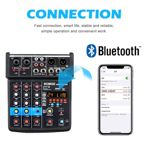BOMGE 4 Channel DJ Mixer with Recording & Bluetooth