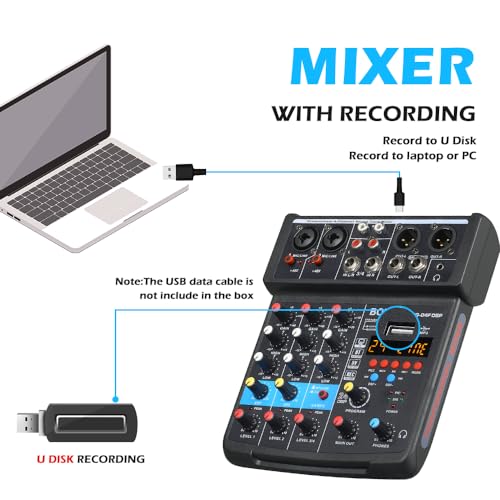 BOMGE 4 Channel DJ Mixer with Recording & Bluetooth