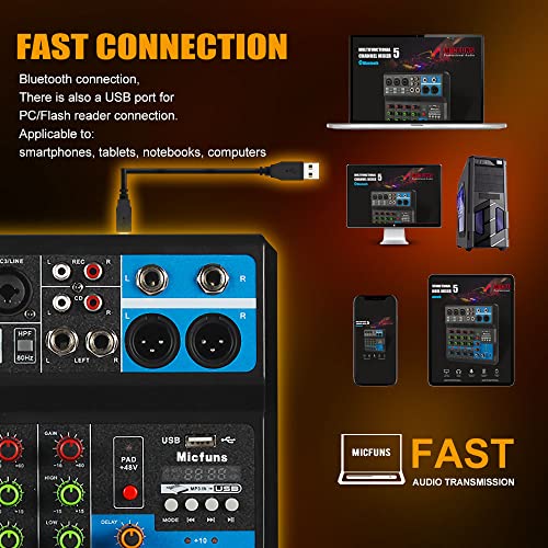 5 channel DJ mixer with Bluetooth and USB