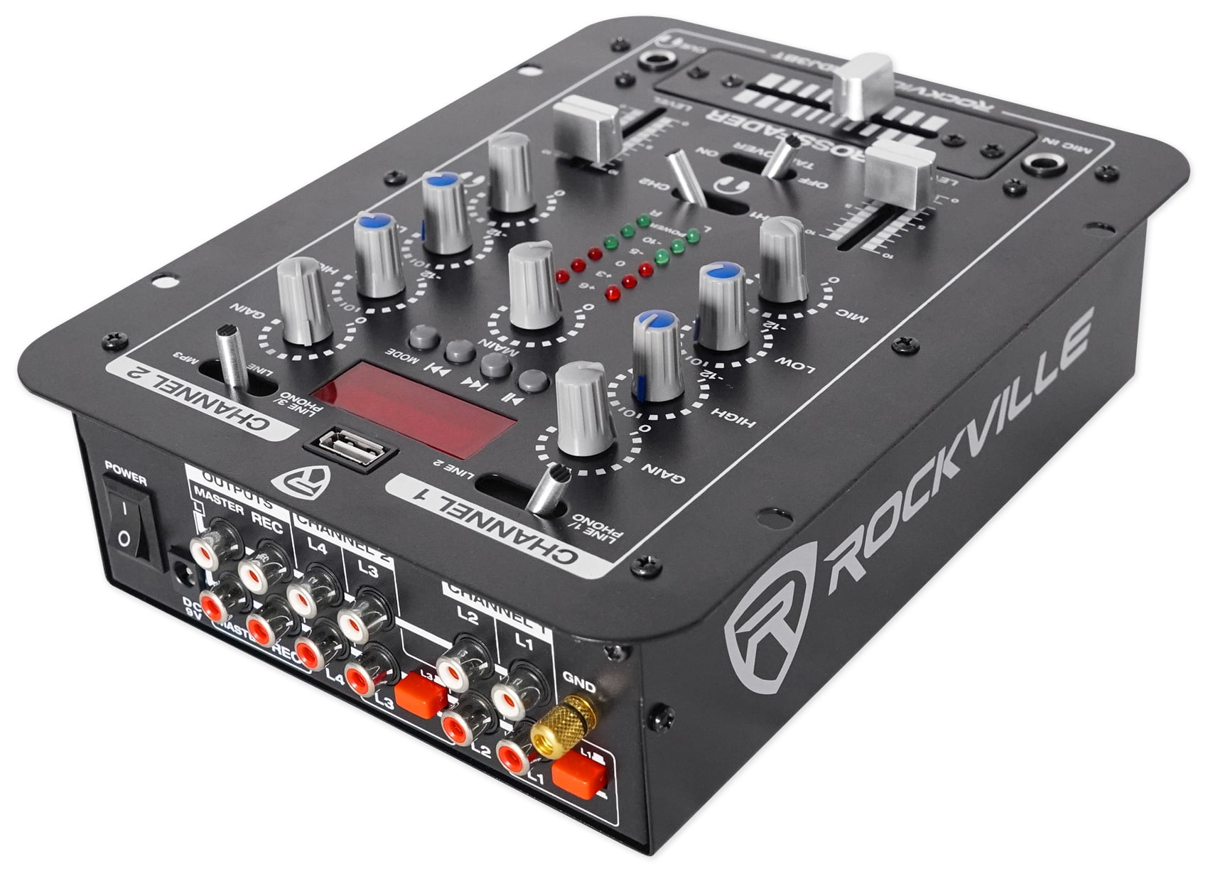 2-Channel Bluetooth DJ Mixer with USB & 4 Inputs