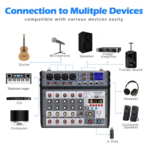 Wireless Mic DJ Mixer with Bluetooth & Soundcard