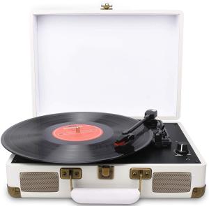 Portable 3-Speed Turntable with Built-in Speakers & USB